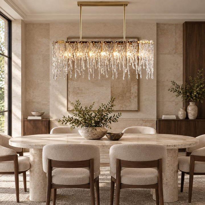 Modern Chandelier Adjustable Hanging Light Fixture Gold Metal Frame Seven Light Capacity