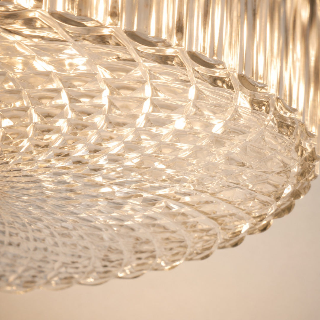 Vintage Brass & Ribbed Glass LED Flush Mount Ceiling Light