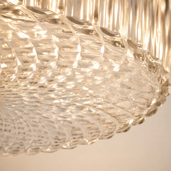 Vintage Brass & Ribbed Glass LED Flush Mount Ceiling Light