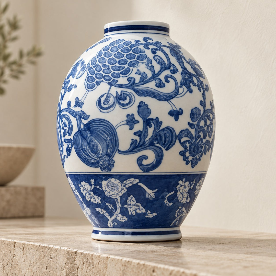Modern Ginger Jar Porcelain Vase Hand-Decorated Blue and White Floral Design 27.5cm