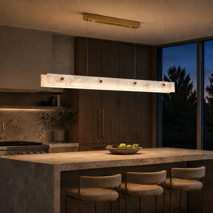 Modern Pendant Light Adjustable Suspension Marble and Steel LED Lighting for Dining Room Kitchen