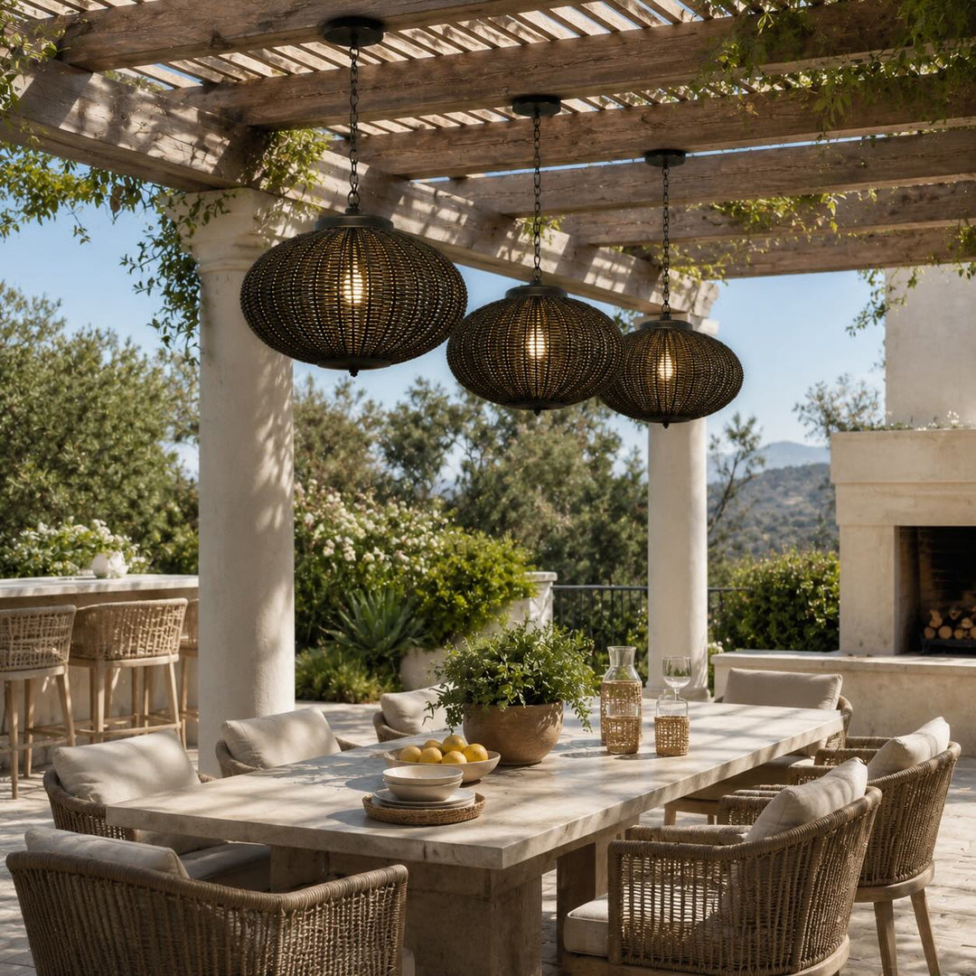 Waterproof Retro Pendant Light Adjustable Hanging Rattan Outdoor LED Warm White 4W