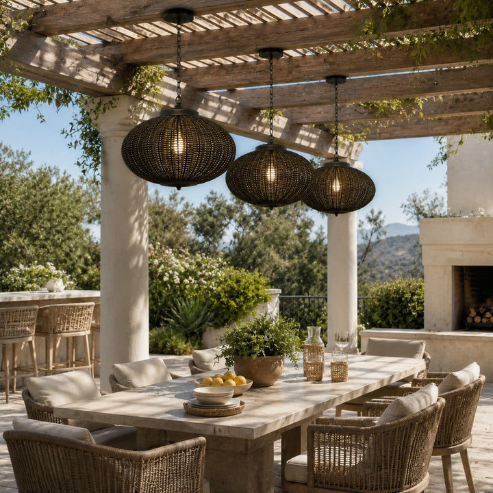 Waterproof Retro Pendant Light Adjustable Hanging Rattan Outdoor LED Warm White 4W