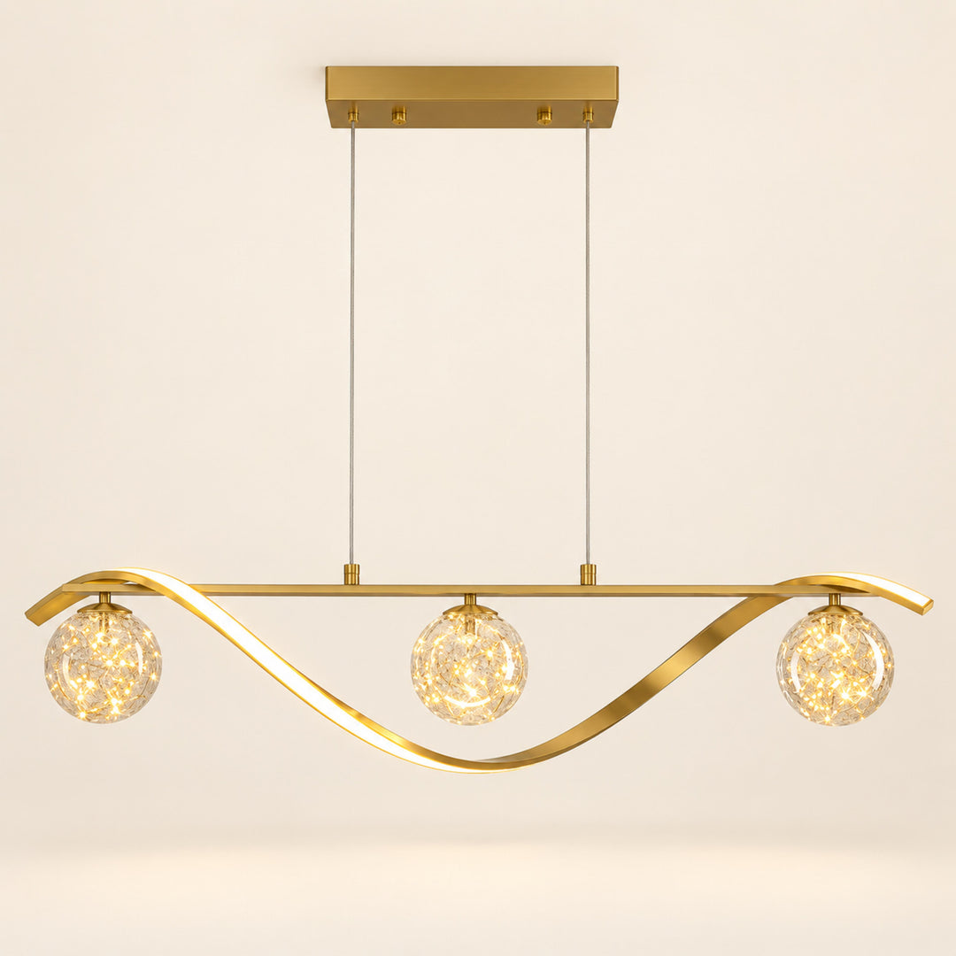 Modern Linear Pendant Light with Adjustable Height Metal Frame and LED Glass Globe Shades for Kitchen Island