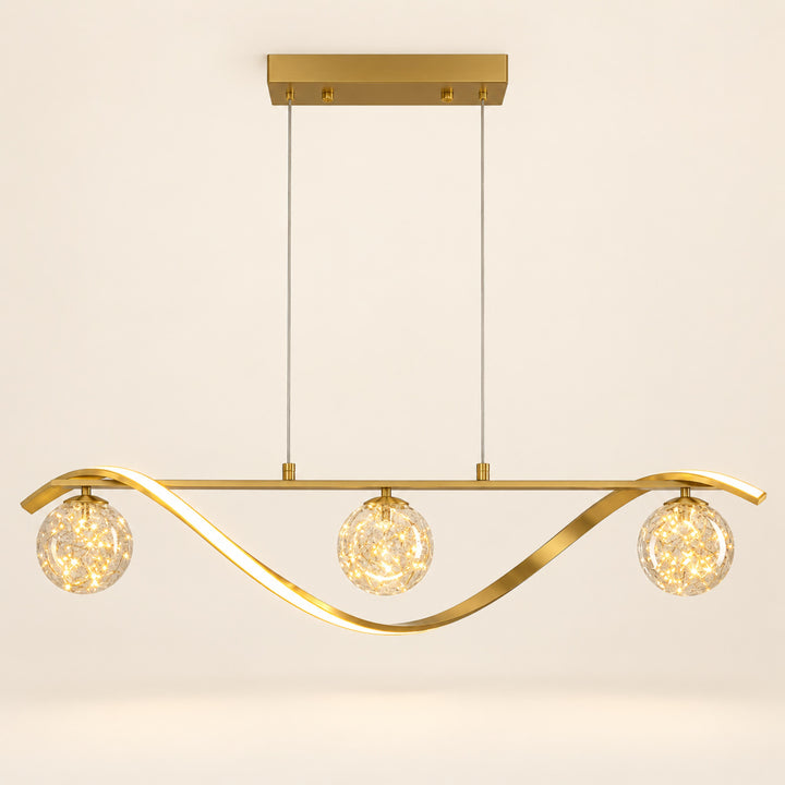 Modern Linear Pendant Light with Adjustable Height Metal Frame and LED Glass Globe Shades for Kitchen Island