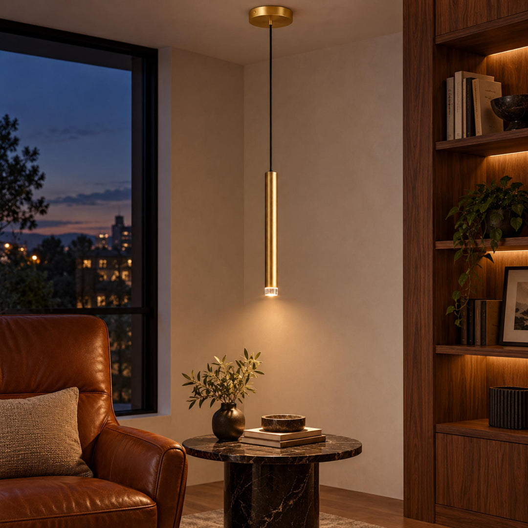 Modern Slim Brass LED Pendant Light with G4 – Minimalist Hanging Ceiling Light