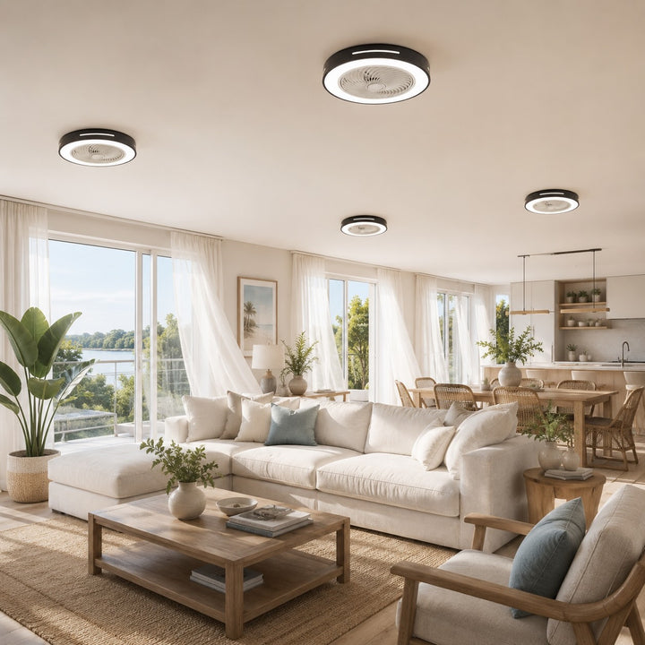 Modern Bladeless Ceiling Fan with Lights Flush Mount Iron Adjustable LED 72W for Home