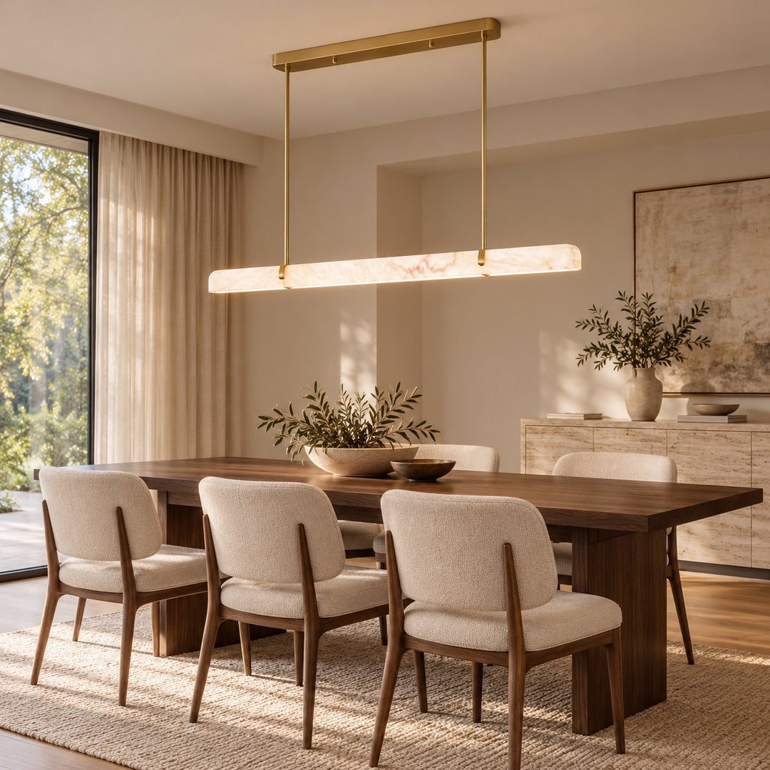 Linear Chandelier Wall Mounted Alabaster Shade Metal Frame LED Lighting Fixture