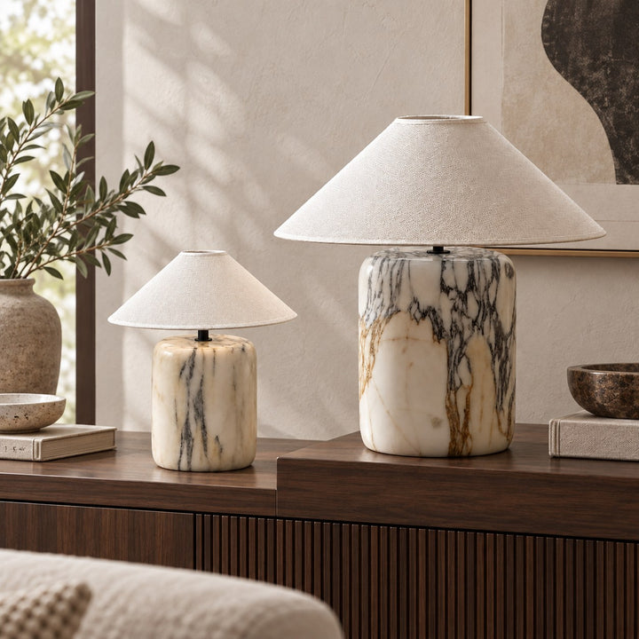Modern Marble Table Lamp with Linen Shade and Adjustable Brightness for Elegant Lighting