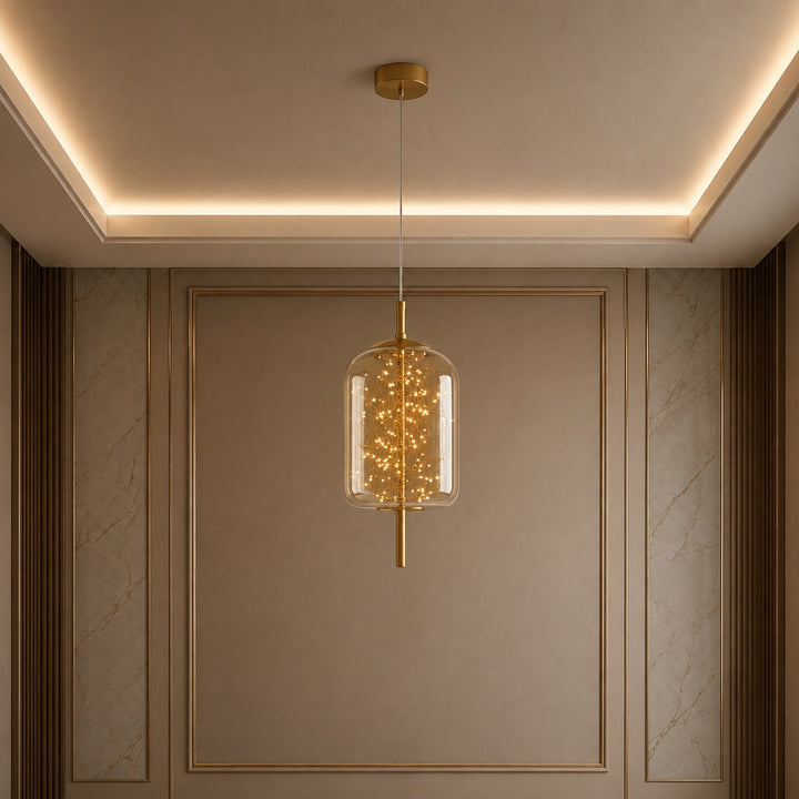 Modern Hanging Pendant Light Adjustable Smoky Glass LED Fixture for Kitchen Dining