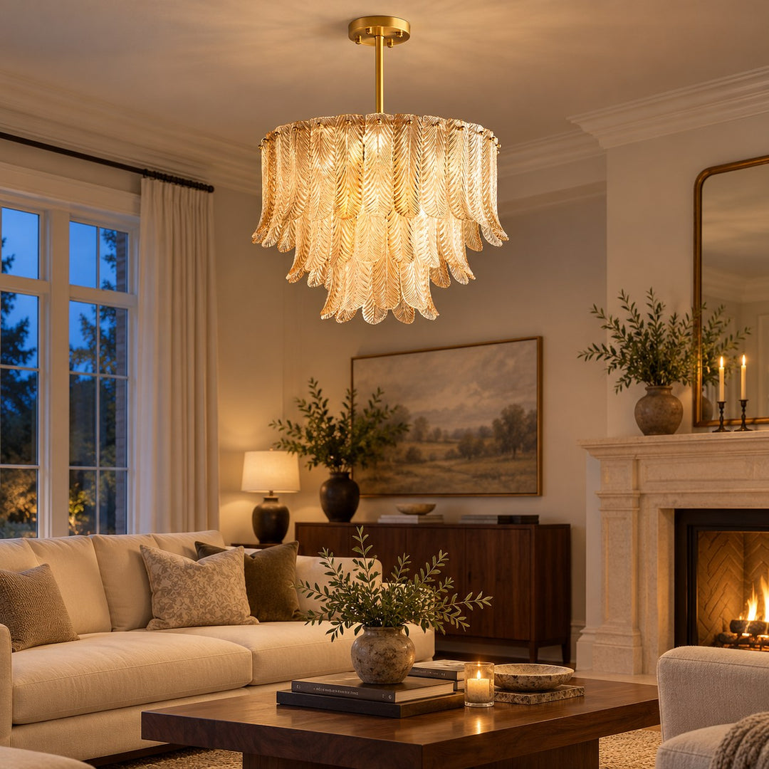 Modern Flush Mount Ceiling Light with Metal Frame and Amber Glass LED Illumination