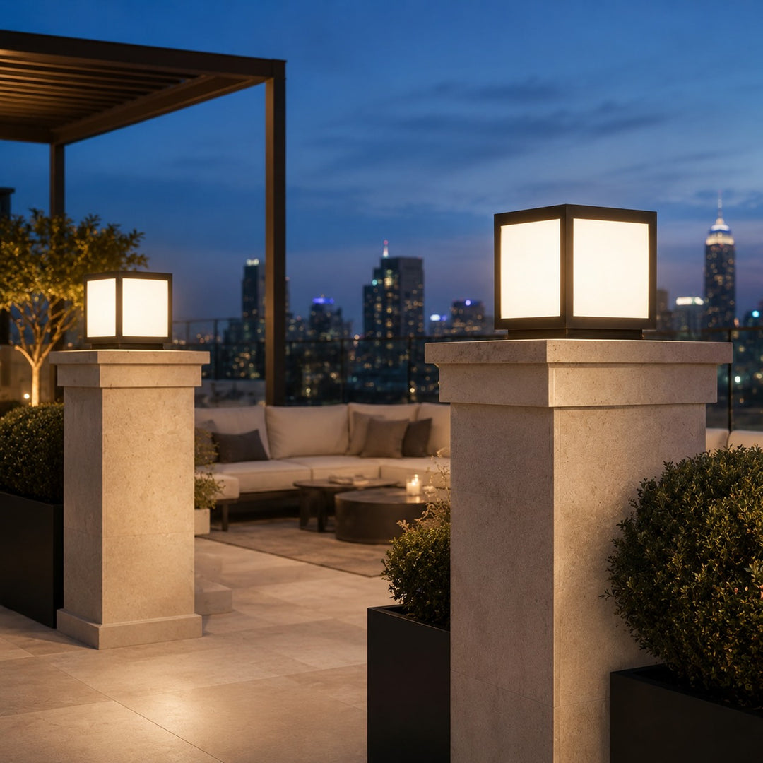 Solar Outdoor Lighting Modern Square Pillar Light Wall Mounted Stainless Steel LED Fixture