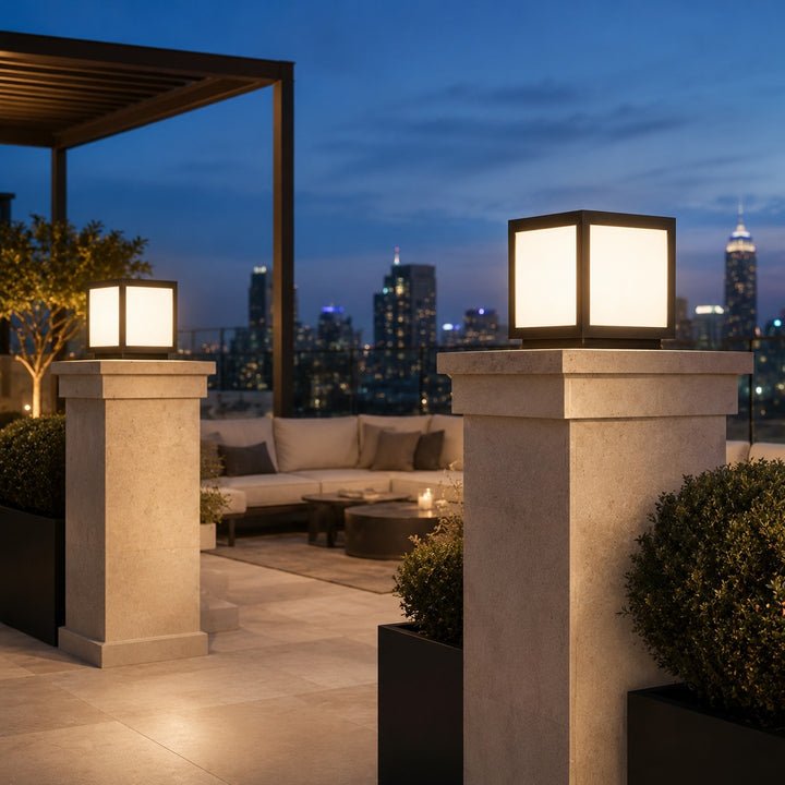 Solar Outdoor Lighting Modern Square Pillar Light Wall Mounted Stainless Steel LED Fixture