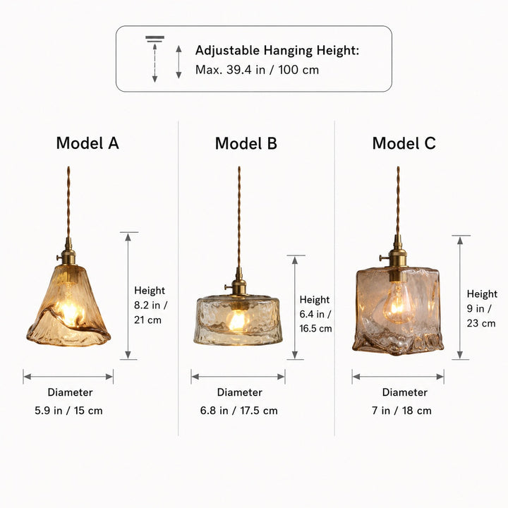Vintage Brass Pendant Light with Adjustable Hanging Amber Glass Shade for Indoor Lighting