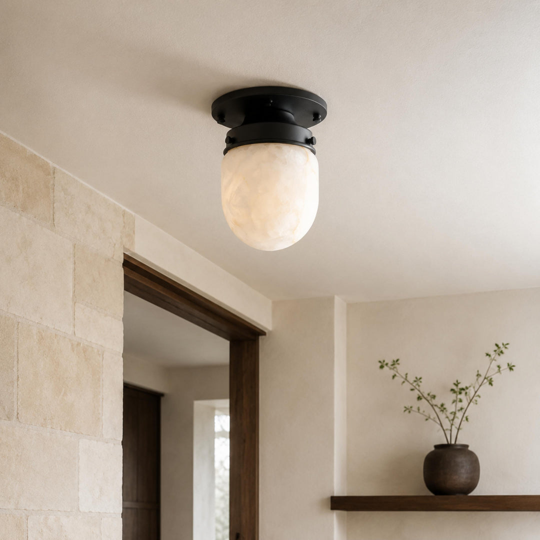 Modern Natural Alabaster Stone Flush Mount Ceiling Light – Brass, Nickel & Black