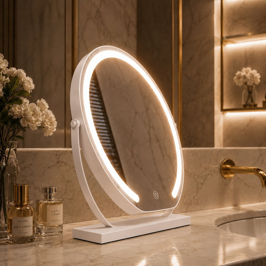 Modern Makeup Mirror with Lights Tabletop Adjustable 15x Magnification LED Energy Efficient