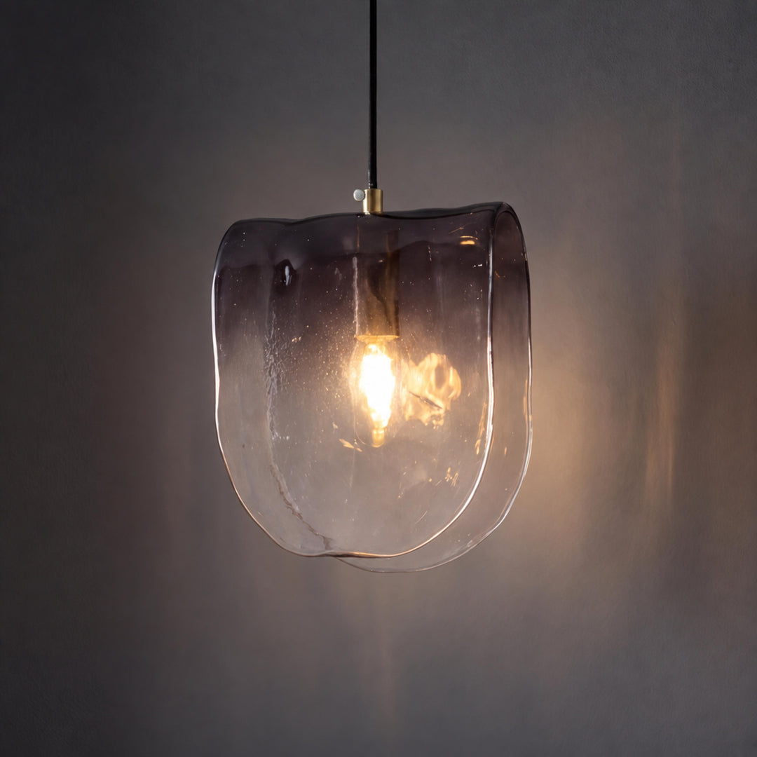 Modern Sculptural Glass Pendant Light with Natural Brass Finish