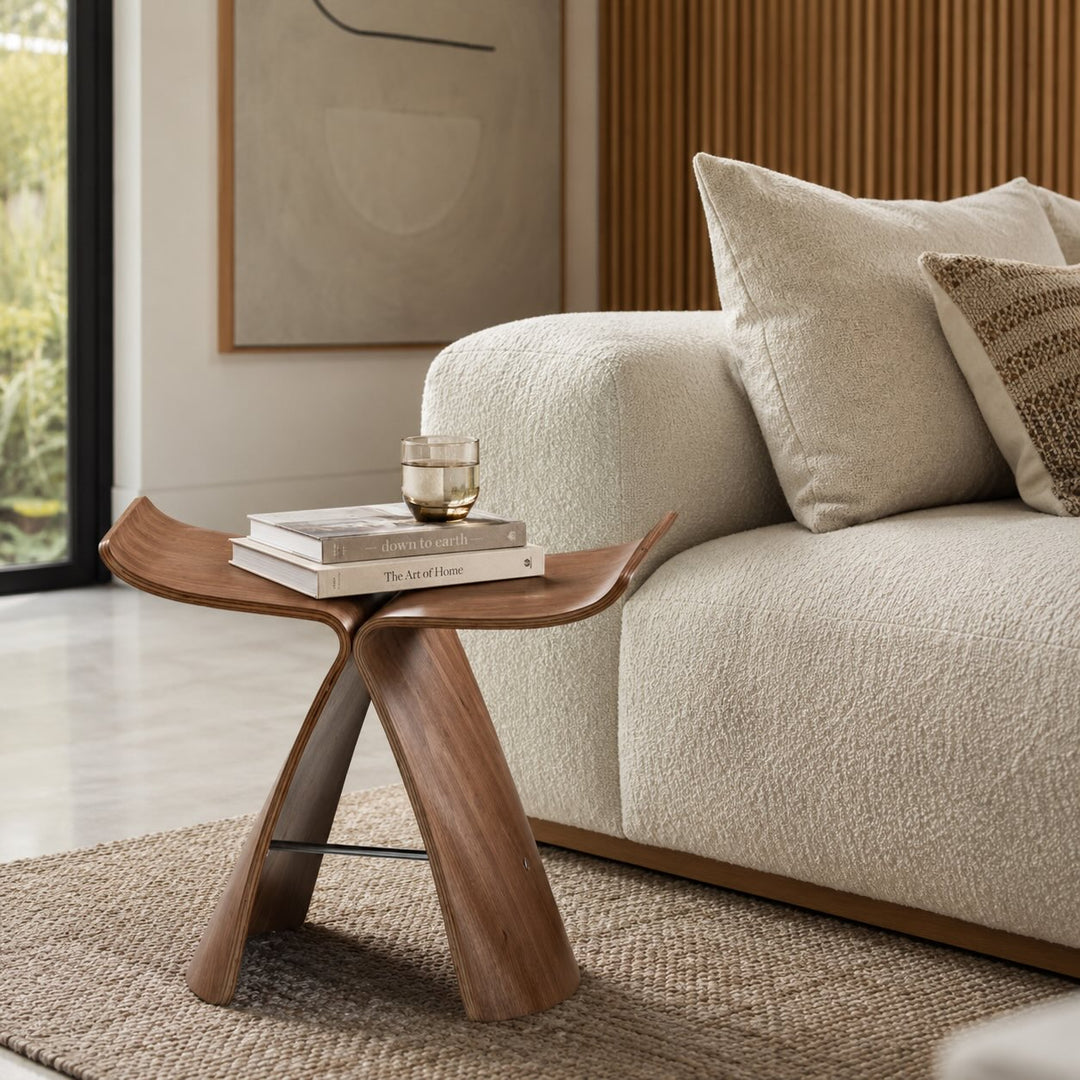 Modern Scandinavian Coffee Table Bench Wood-Based with Stainless Steel Legs Adjustable Design