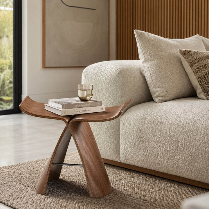 Modern Scandinavian Coffee Table Bench Wood-Based with Stainless Steel Legs Adjustable Design