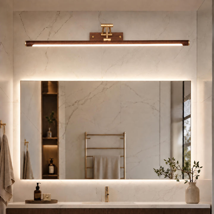 Walnut Linear Wall Light Adjustable LED Brass Fixture for Modern Indoor Spaces