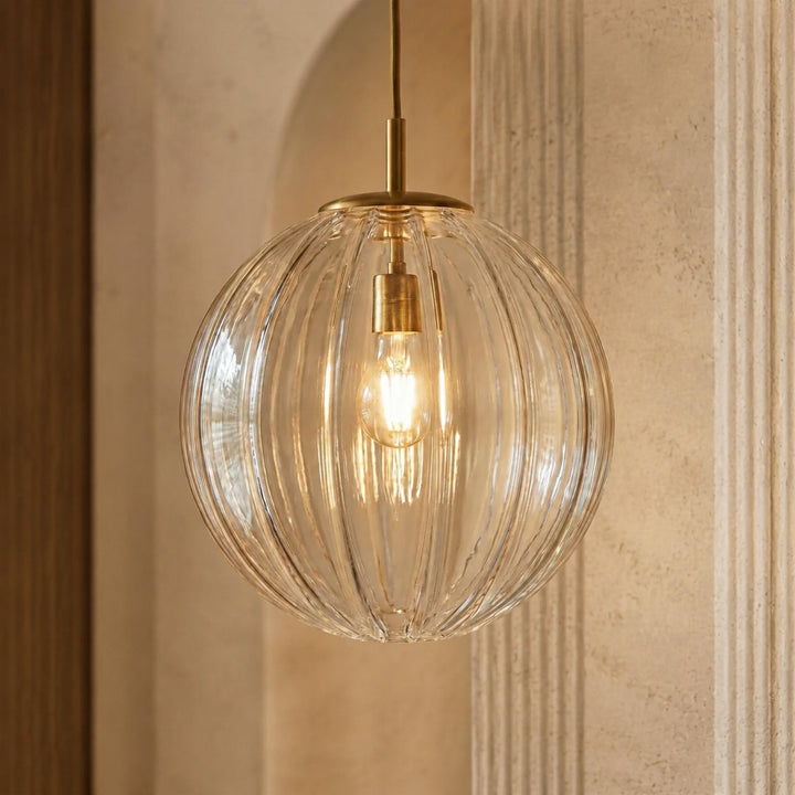 Contemporary Hanging Pendant Light Stained Glass Globe Adjustable LED Fixture