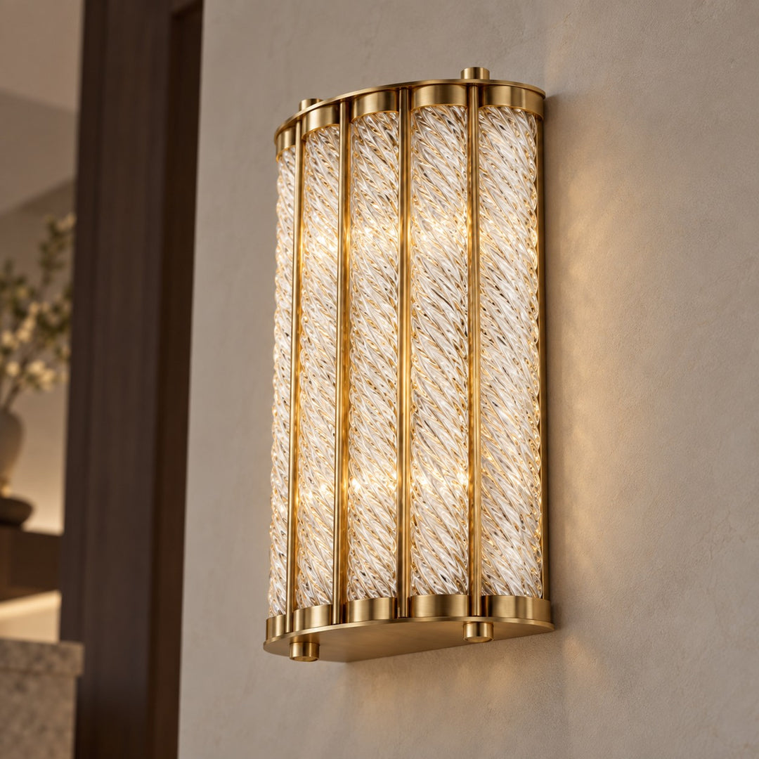 Twisted Glass Brass Wall Sconce – 3-Light Interior Wall Light