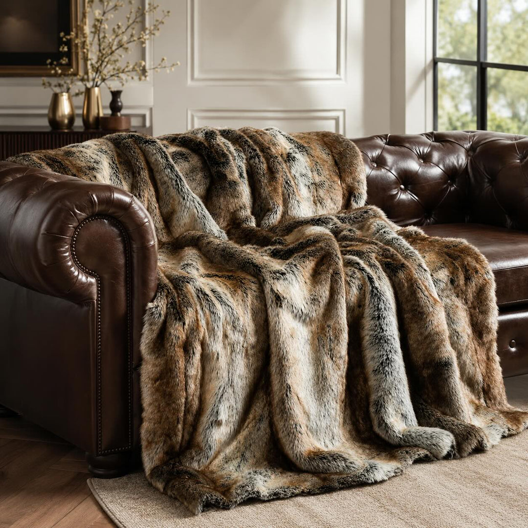Soft Plush Faux Fur Throw Blanket Cozy Decorative Bedding for Sofa and Bed 50 x 60 Inches