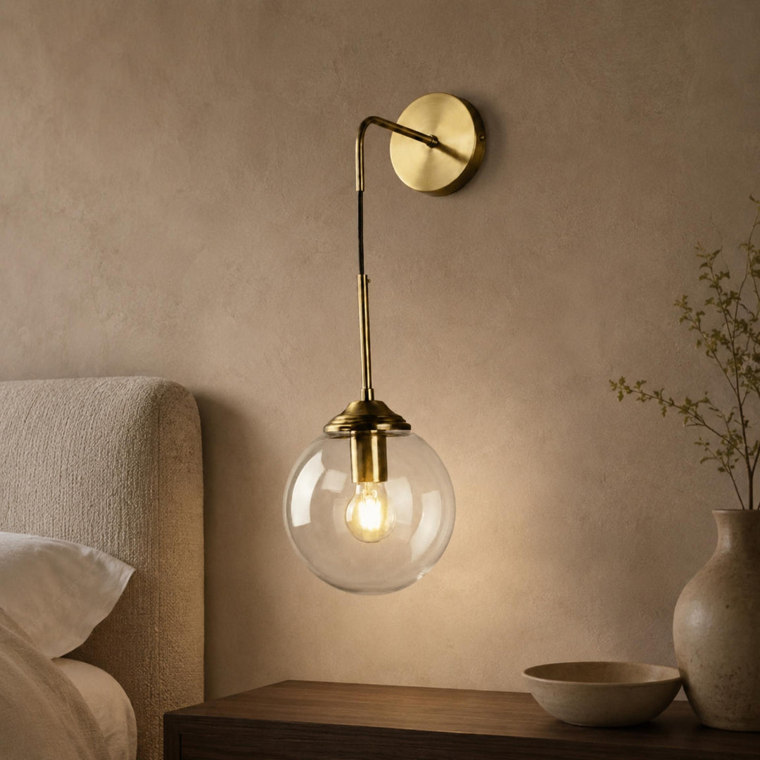 Modern Minimalist Wall Sconce Lighting Wall Mounted Glass Shade Metal Detailing LED Compatible