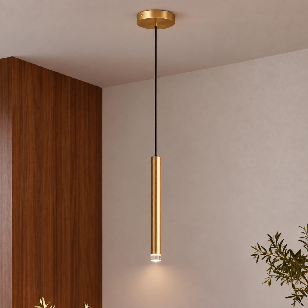 Modern Slim Brass LED Pendant Light with G4 – Minimalist Hanging Ceiling Light