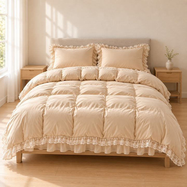 Modern Ruffle Lace Bedding Set with Elastic Skirt Bed Sheet and Soft Polyester Material