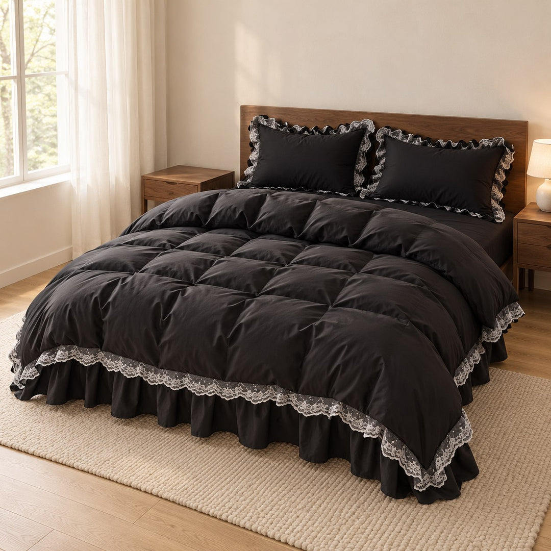 Modern Ruffle Lace Bedding Set with Elastic Skirt Bed Sheet and Soft Polyester Material