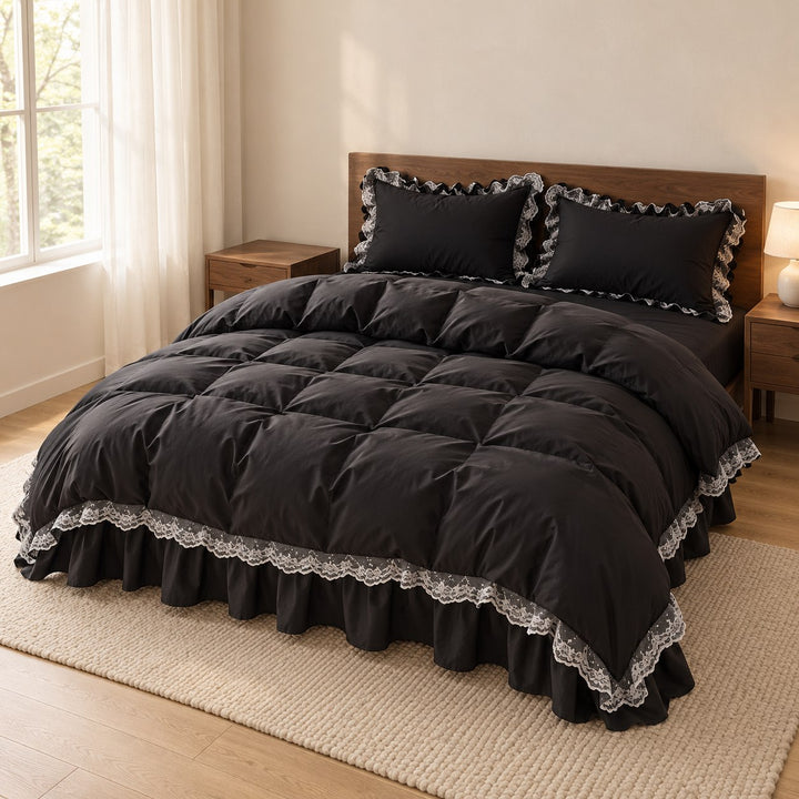 Modern Ruffle Lace Bedding Set with Elastic Skirt Bed Sheet and Soft Polyester Material