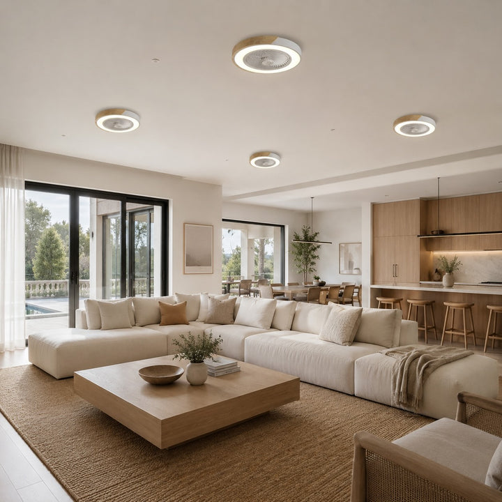 Modern Bladeless Ceiling Fan with Lights Flush Mount Iron Frame LED Dimmable Color Temperature