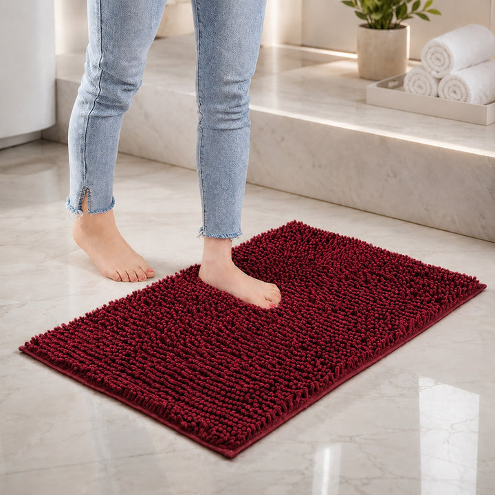 Modern Chenille Bath Mat Non-Slip Backing Memory Foam Padding Ultra-Absorbent Bathroom Mat