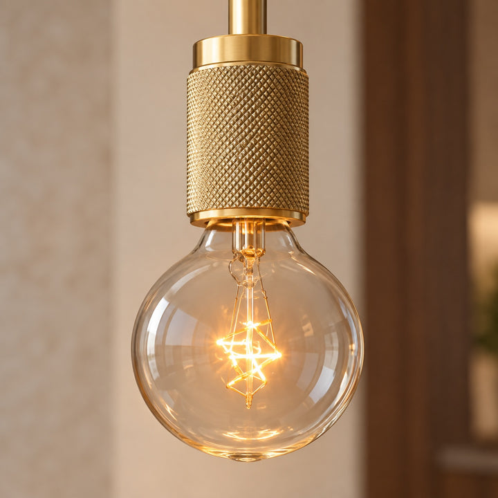 Modern Brass Pendant Light with Exposed E27 Bulb – Minimalist Ceiling Light