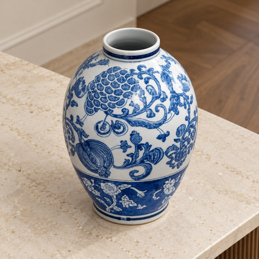 Modern Ginger Jar Porcelain Vase Hand-Decorated Blue and White Floral Design 27.5cm