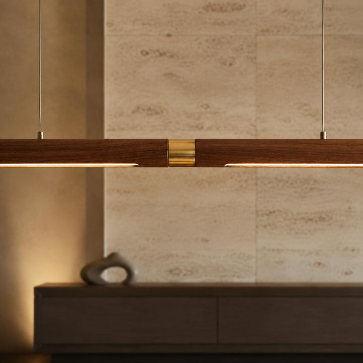 Modern Minimalist Pendant Light Adjustable Height Wood LED Diffuser for Kitchen Island Lighting