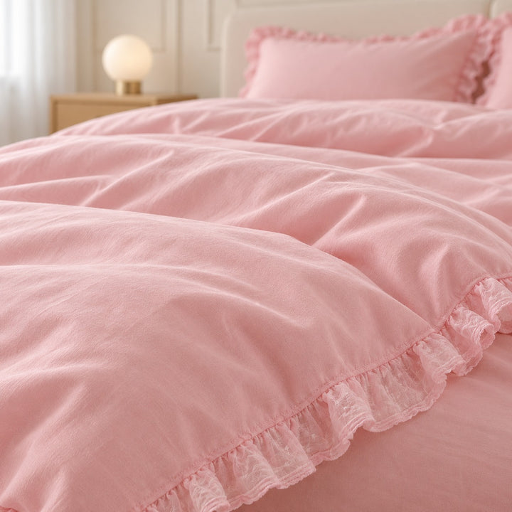 Modern Ruffle Lace Bedding Set with Elastic Skirt Bed Sheet and Soft Polyester Material