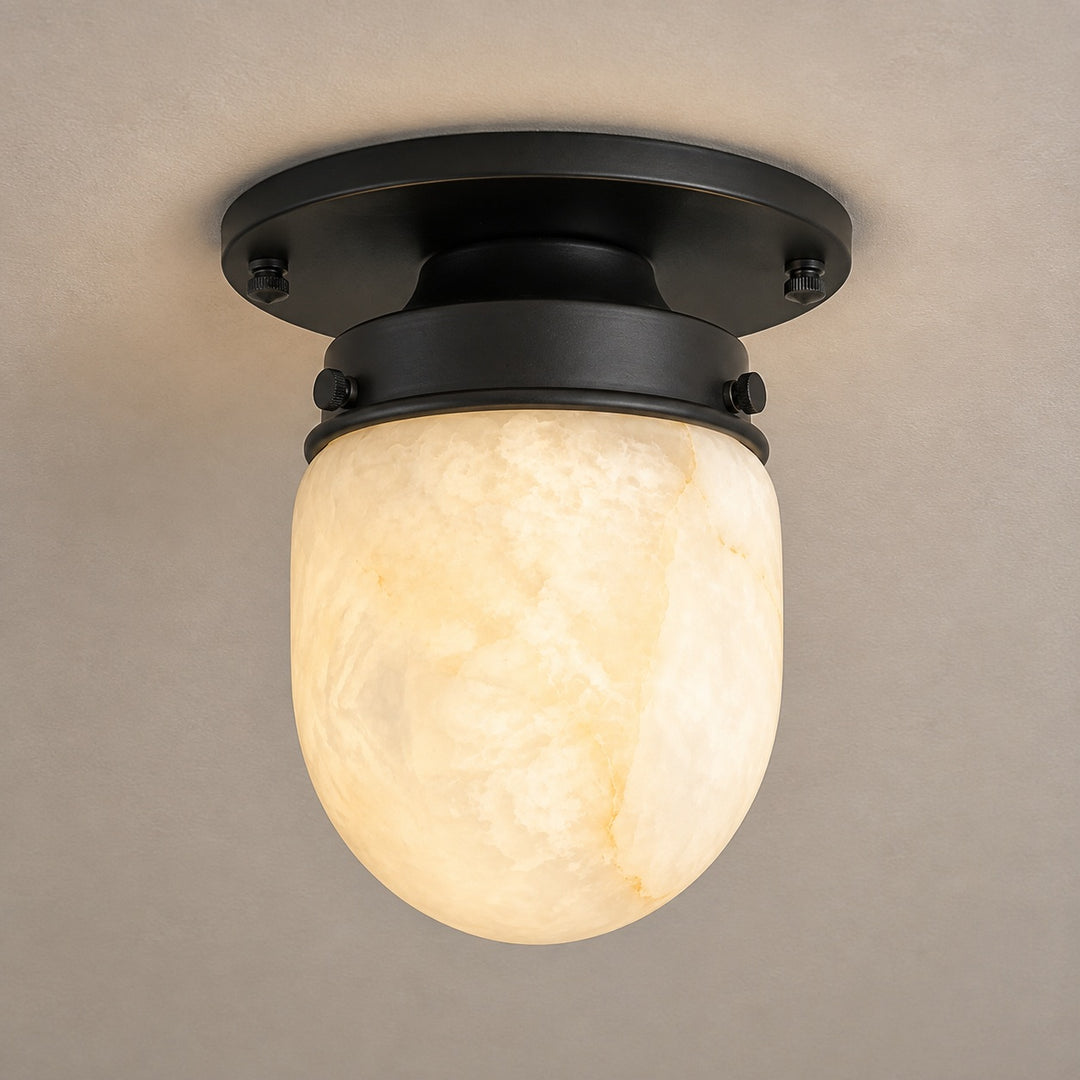 Modern Natural Alabaster Stone Flush Mount Ceiling Light – Brass, Nickel & Black