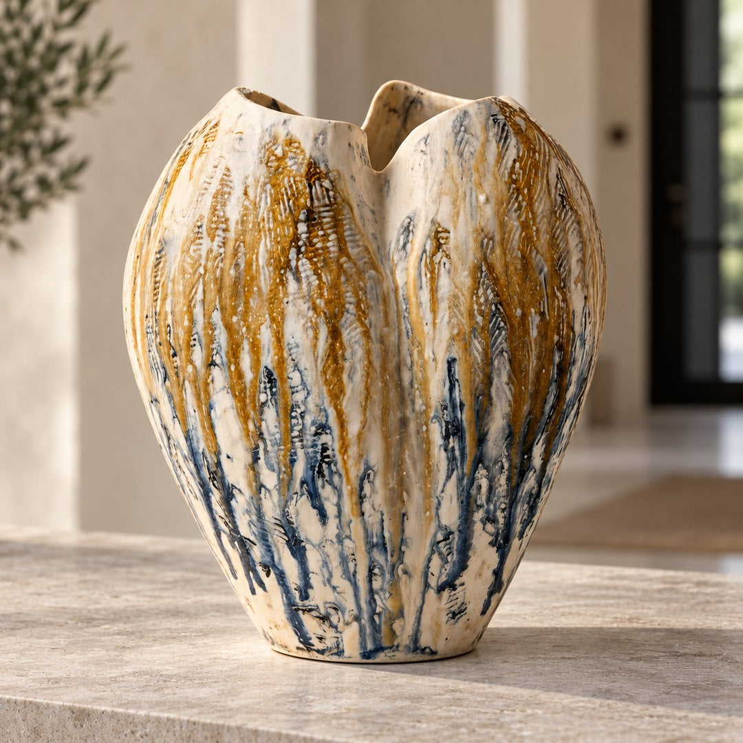 Handcrafted Earth-Tone Ceramic Vase Sculptural Design Decorative Vessel for Floral Arrangements 30cm