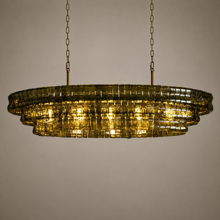 Modern Oval Chandelier Light Adjustable Hanging Steel Glass Fixture with 5 or 12 Bulb Options