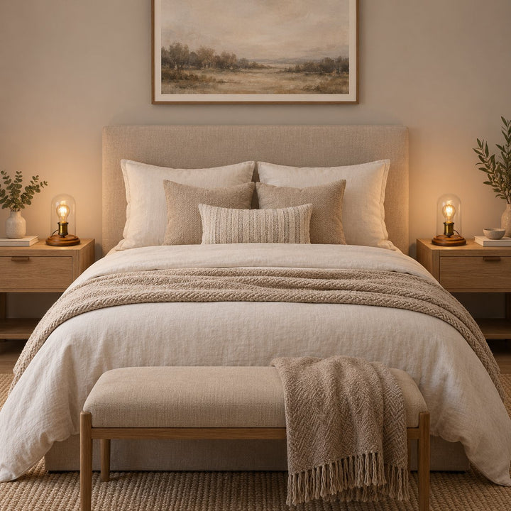 Modern Table Lamp with Glass Dome and Solid Wood Base for Bedroom and Nightstand Use