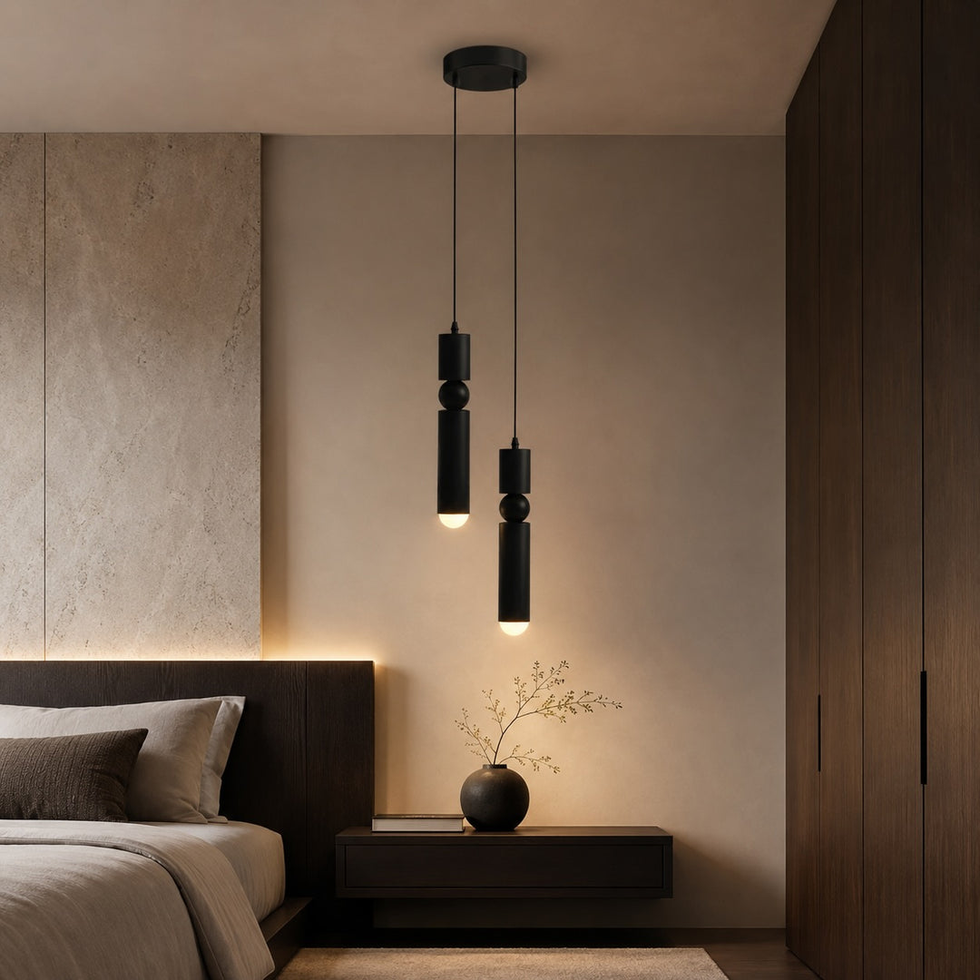 Modern Black Pendant Light with Adjustable Dimmable LED and Geometric Metal Design
