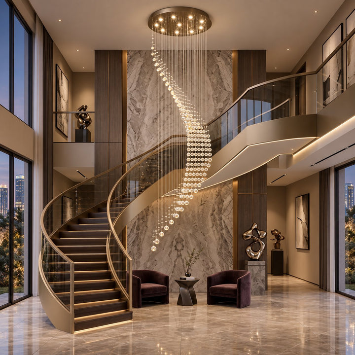 Modern Spiral Crystal Chandelier Adjustable Height Metal Frame 6 to 15 Bulbs for Foyer