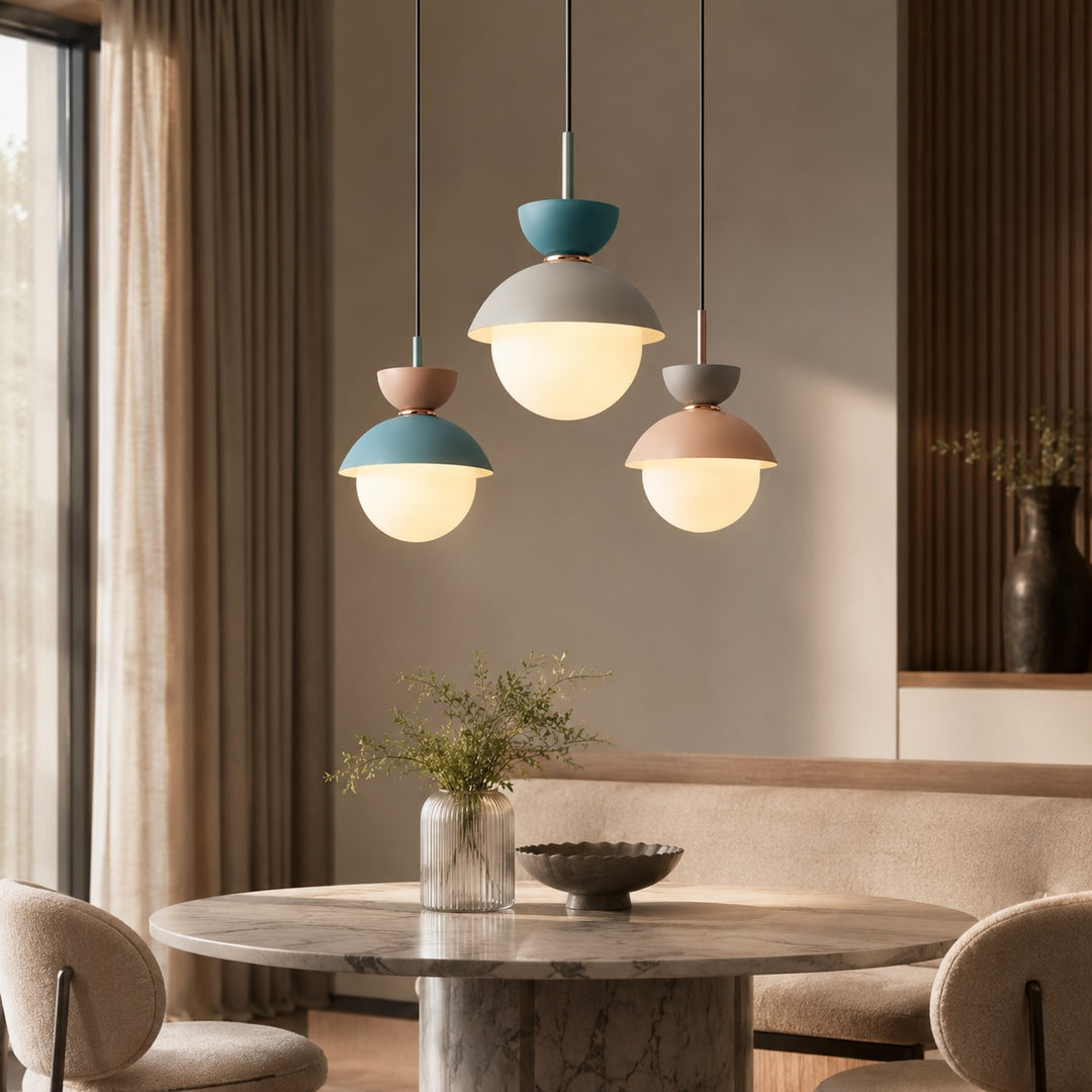 Scandinavian Pendant Lighting Adjustable Hanging Glass Shades Iron Frame Indoor Use