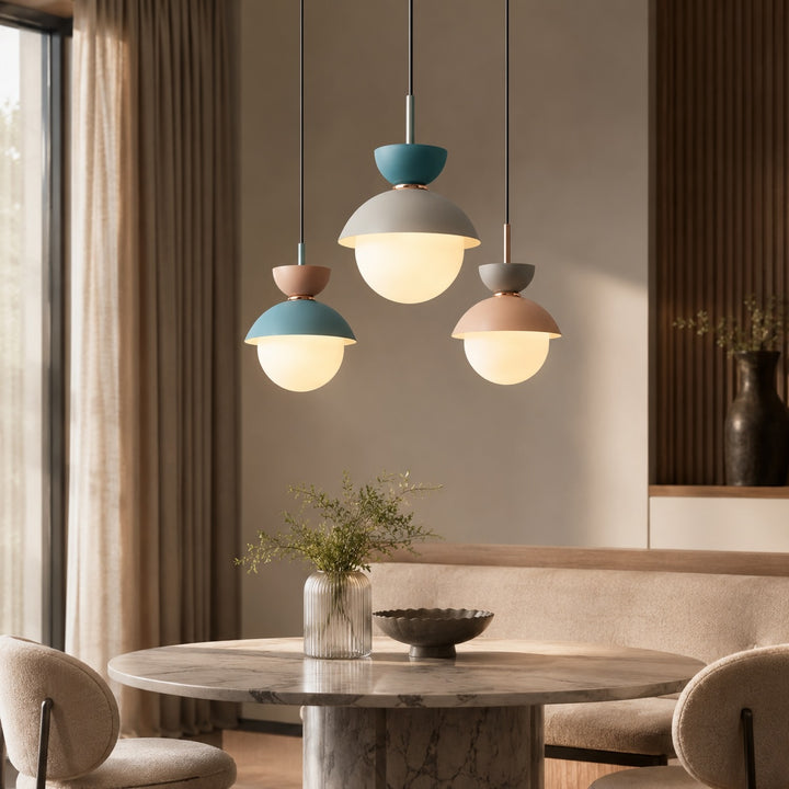 Scandinavian Pendant Lighting Adjustable Hanging Glass Shades Iron Frame Indoor Use
