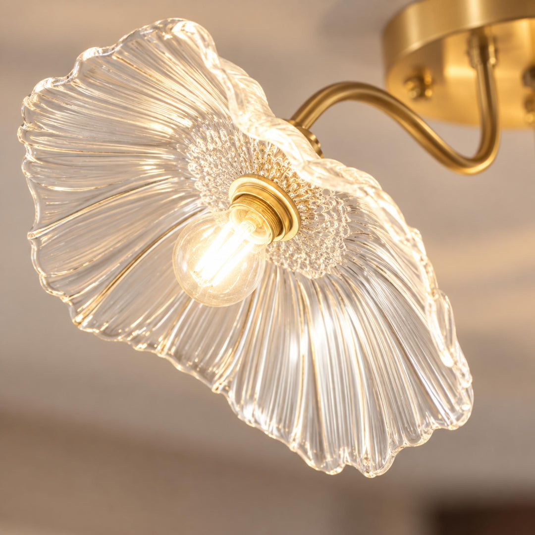 Modern Flush Mount Ceiling Light Fixture with Lotus Leaf Glass Shade and LED Technology