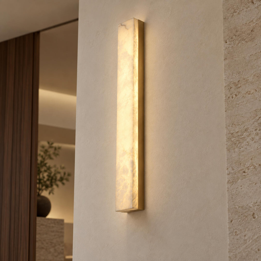 Modern Alabaster Wall Lamp with Adjustable Light and Metal Fixture for Elegant Home Decor