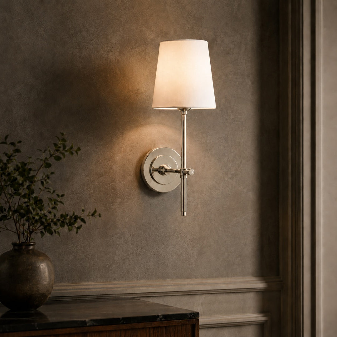 Modern Brass Wall Sconce Wall Mounted Tapered Fabric Shade LED Compatible Indoor Light