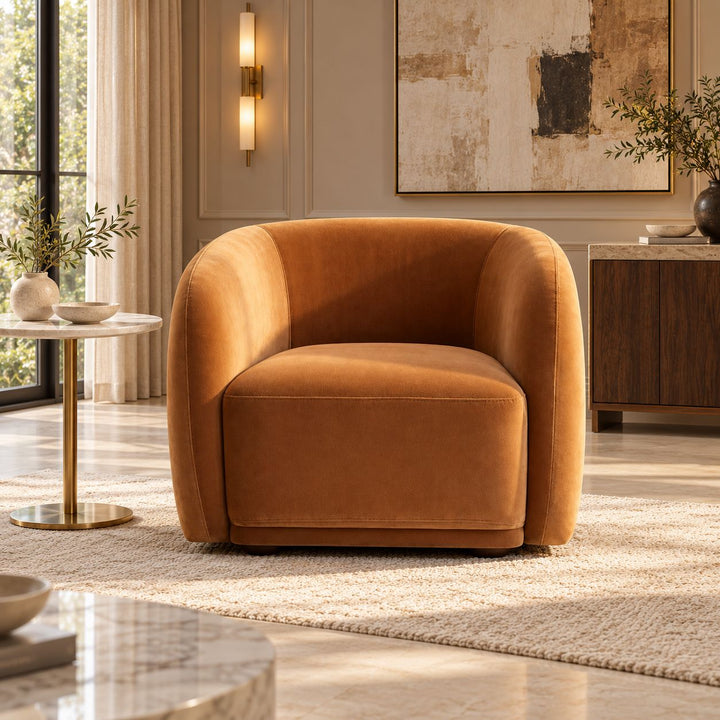 Modern Accent Armchair with Curved Arms Soft Upholstery for Cozy Living Room Seating